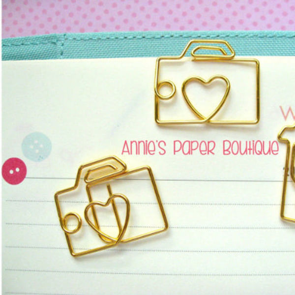 Paper Binder Clips - Camera - Rose Gold And Gold - Set Of 7