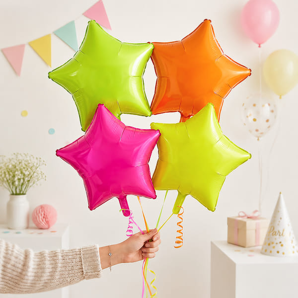Party Dazzling Neon & UV Star DIY Balloons -  4 pcs
