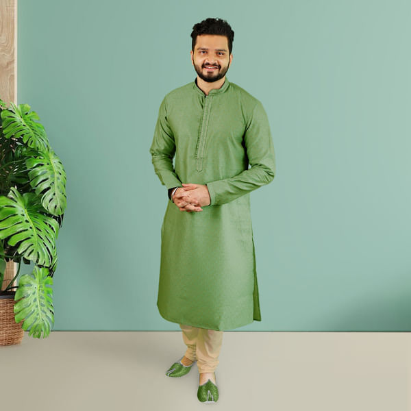 Pastel Aqua Jacquard Kurta Set for Men