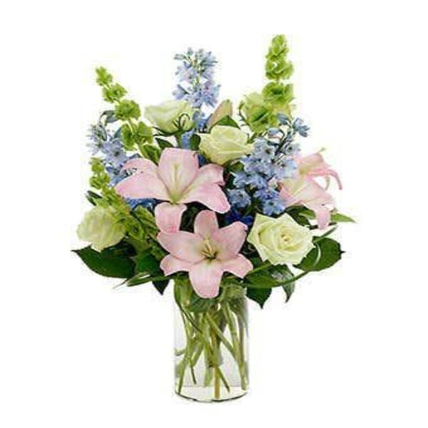 Pastel Lilies And Roses Arrangement