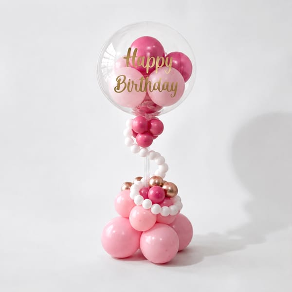 Pastel Pink Happy Birthday Balloon Arrangement