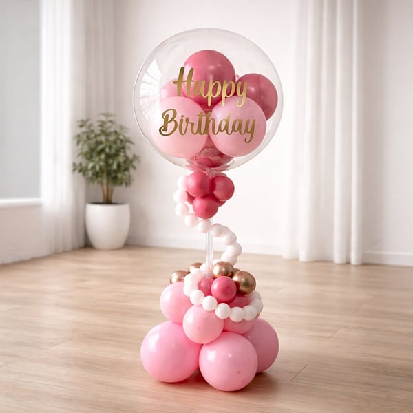 Pastel Pink Happy Birthday Balloon Bouquet