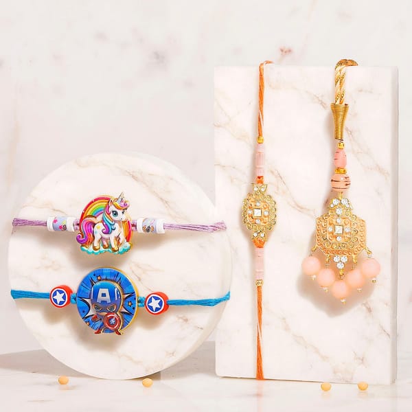 Peach Bhaiya Bhabhi Rakhi & Kids Unicorn, Captain America Rakhi