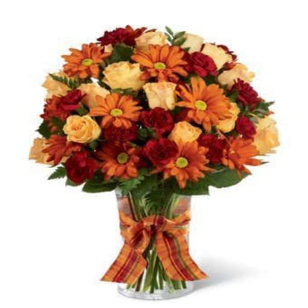 Peach Spray Roses, Burgundy Carnations & Daisies Bouquet