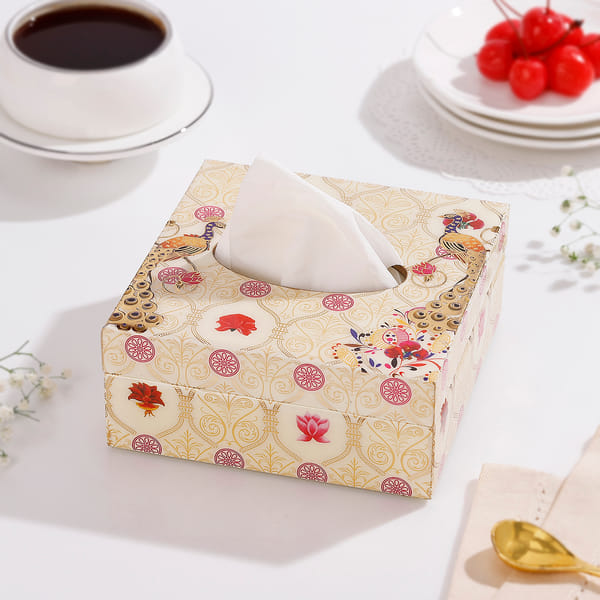 Peacock Bloom Lacquered Tissue Box