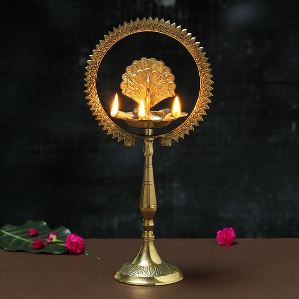 Peacock Design Brass Diya