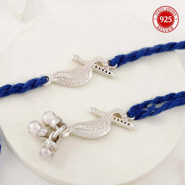 Peacock Feather 925 Sterling Silver Bhaiya Bhabhi Rakhi Set
