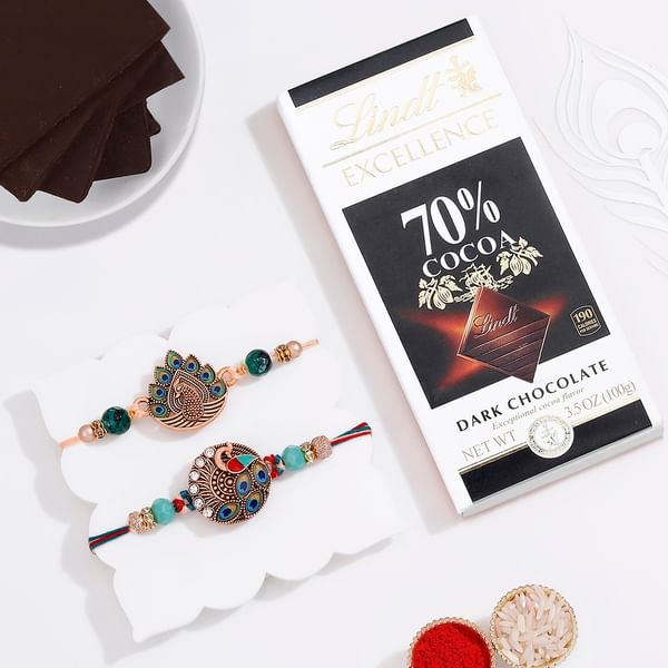 Peacock Grace - Rakhi And Chocolate Combo
