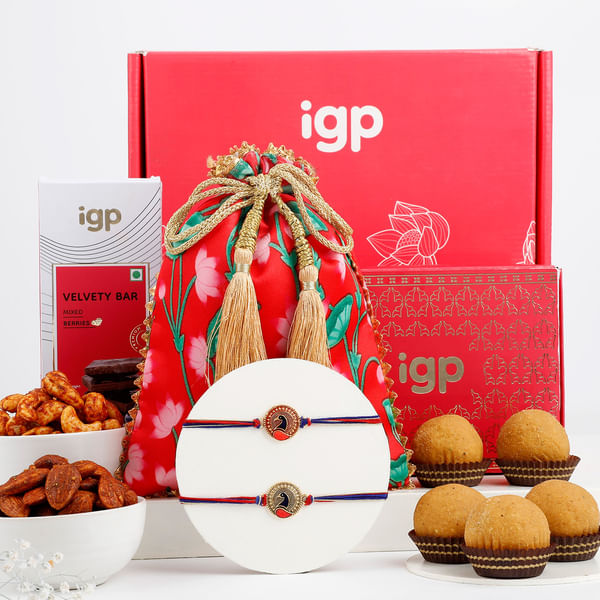 Peacock Meena Rakhi Set of 2 And Flavourful Treats Hamper