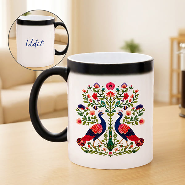 Peacock Personalized Black Magic Mug