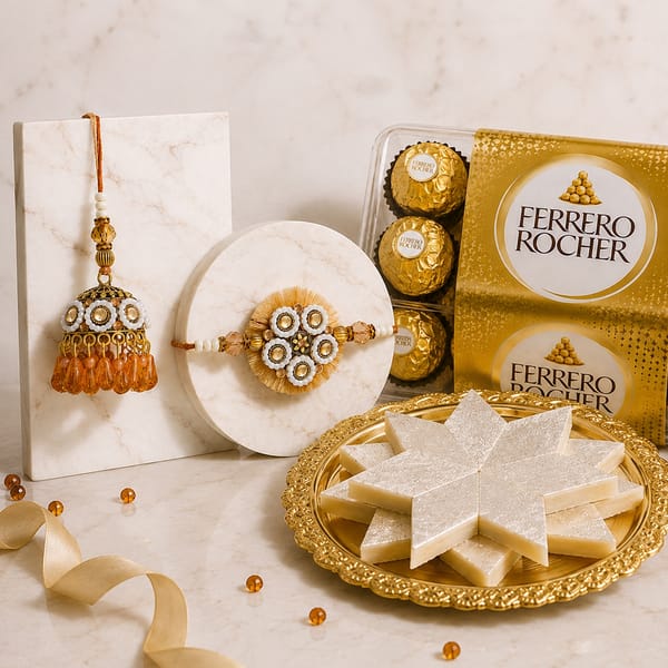 Pearl Affair Rakhi Gift Set with Sweets