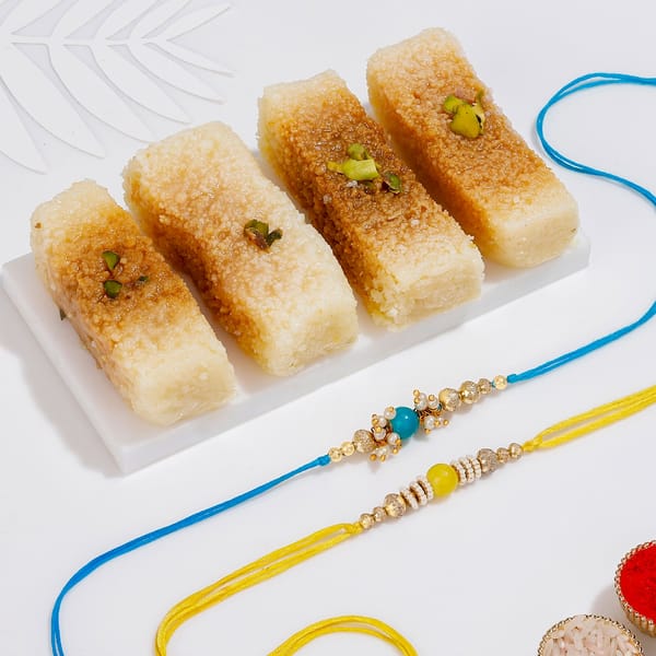 Pearl Rakhi Duo With Milk Cake