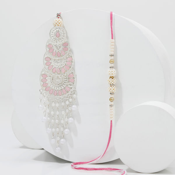 Pearls And Pink Stones Bhaiya Bhabhi Rakhi