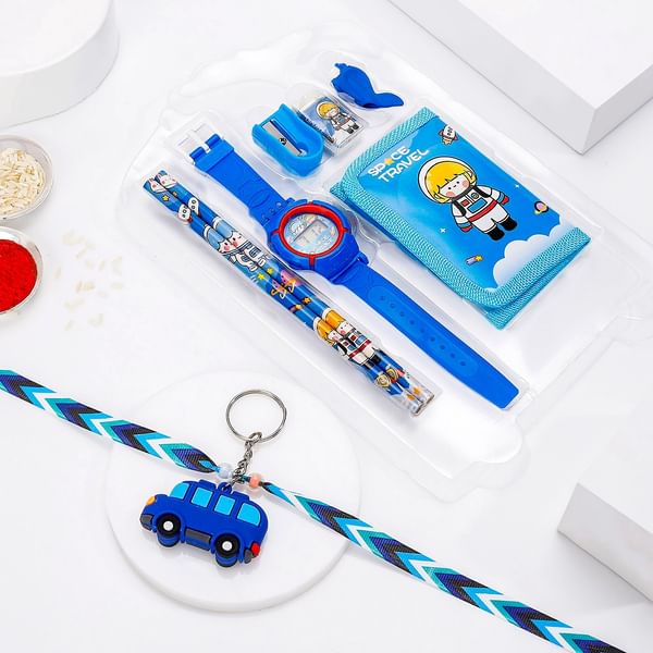 Perfect Stationery Rakhi Gift Set For Little Siblings-Blue