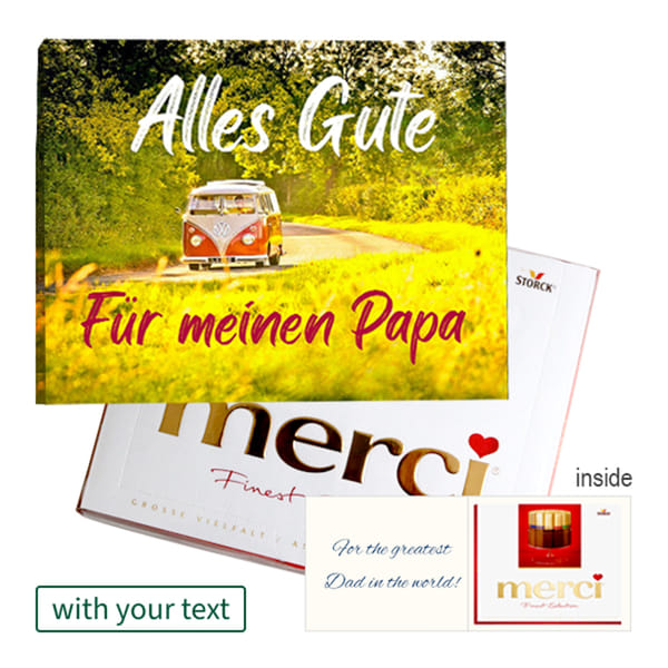 Personal greeting card with Merci: Alles Gute. Fur meinen Papa (250 g)