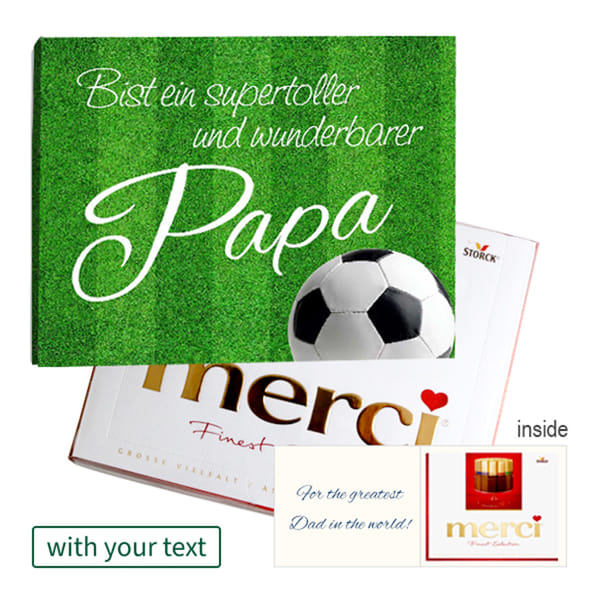 Personal greeting card with Merci: Wunderbarer Papa (250 g)