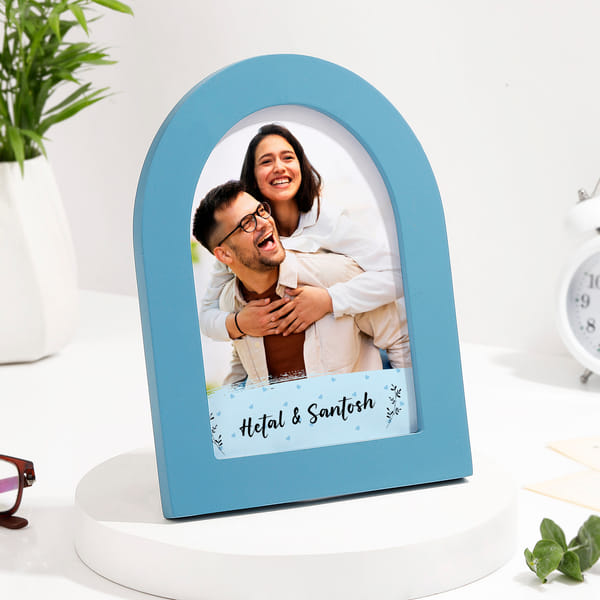 Personalised Couple Arched Blue Photo Frame