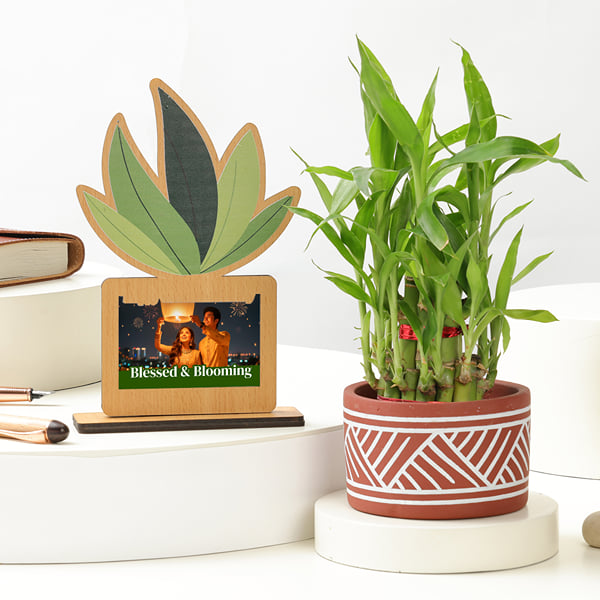 Personalized 2-in-1 Frame & Magnet with Planter Diwali Combo