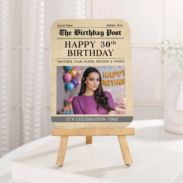 Personalized 30th Birthday Photo Frame | Same Day Delivery | Newspaper Style Keepsake Plaque with Wo