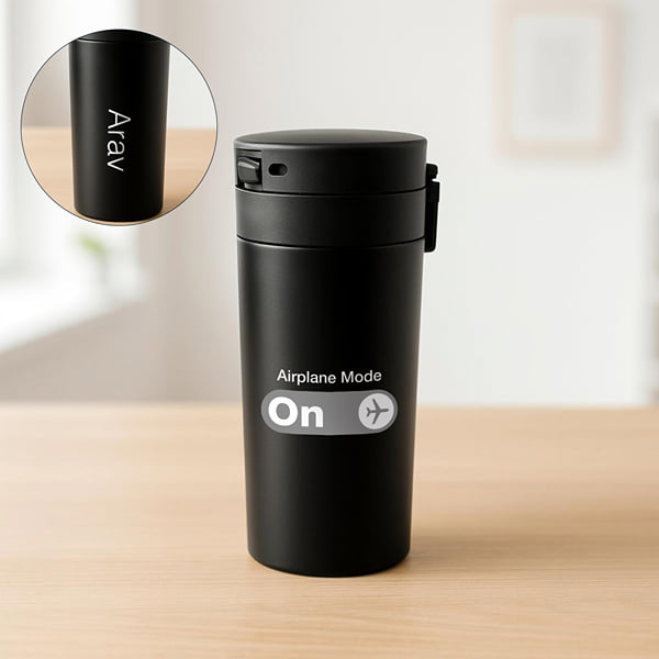 Personalized Airplane Mode On Black Vaccum Insulated Mug