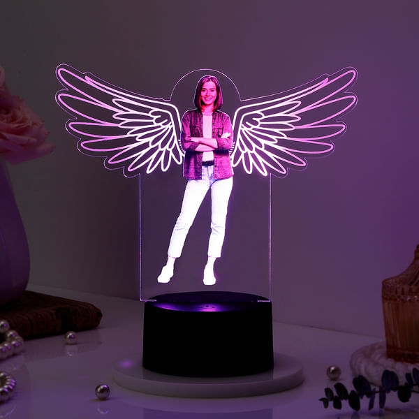 Personalized Angel Wings LED Lamp With Black Base For Women