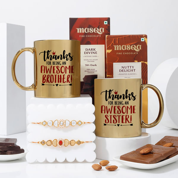 Personalized Awesome Brother And Sister Gold Raksha Bandhan Hamper