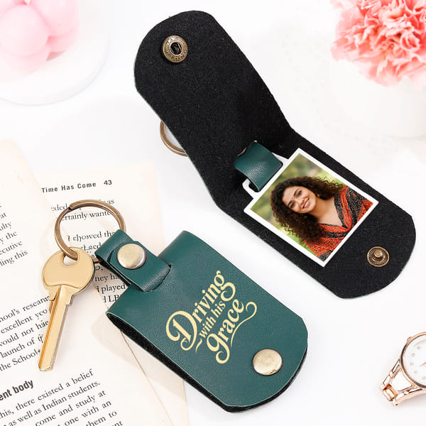 Personalized Bappa's Grace Leather Photo Keychain