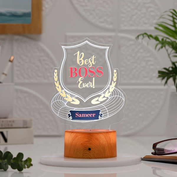 Personalized Best Boss Ever LED Lamp - Brown Base