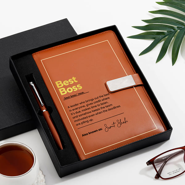 Personalized Best Boss Leather Diary with Pen