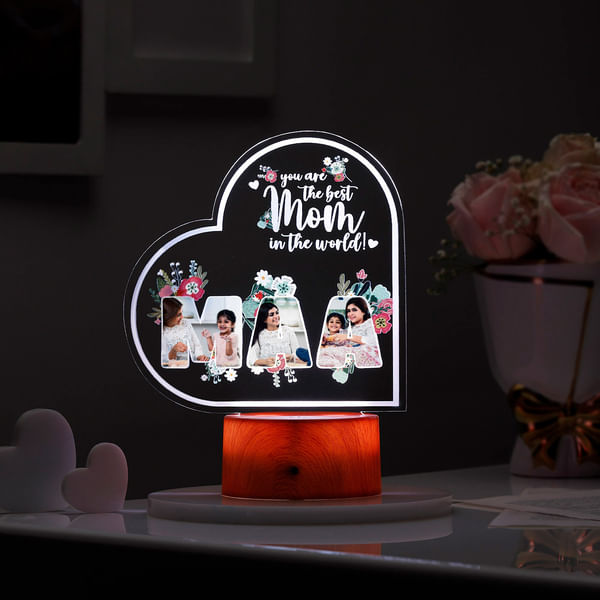 Personalized Best Mom In The World LED Lamp - Wooden Finish Base