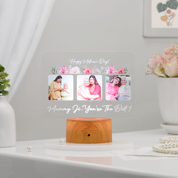 Personalized Best Mummy Ji LED Lamp - Wooden Finish Base