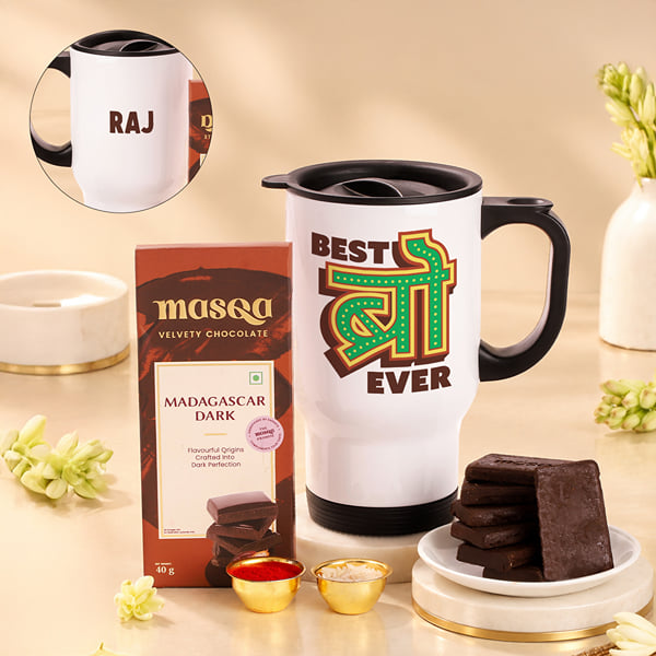 Personalized Bhai Dooj Mug and Treats Hamper