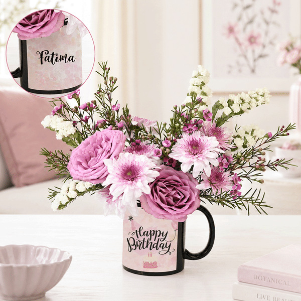 Personalized Birthday Rose Mug Arrangement