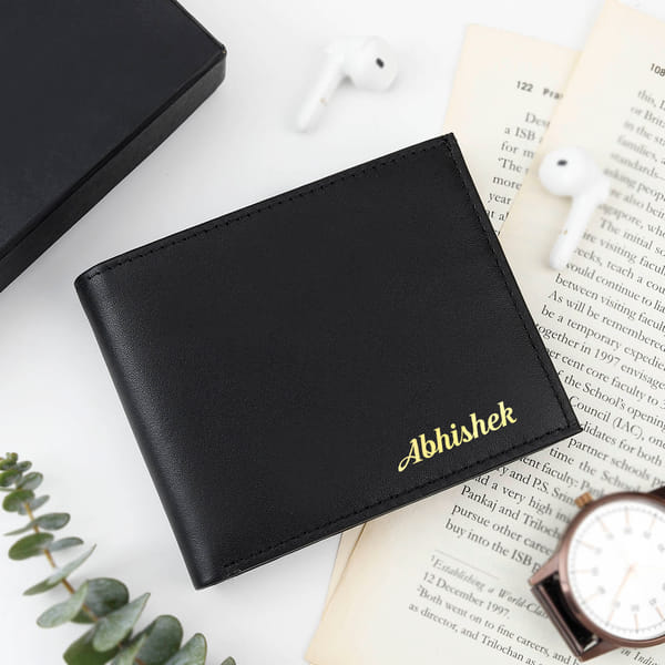 Personalized Black Leather Wallet for Father's Day