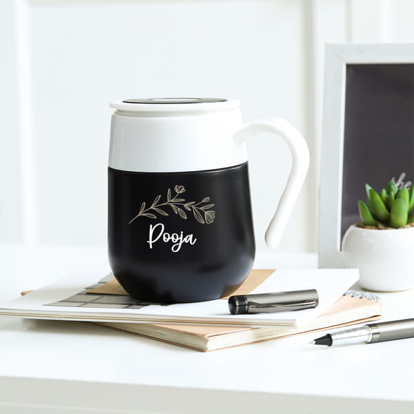 Personalized Black Steel Mug For Valentine's Day