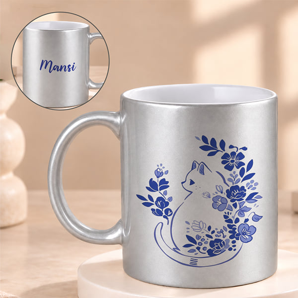 Personalized Blue Cat Silver Mug