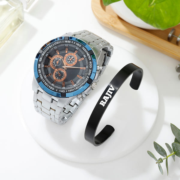 Personalized Bracelet And Watch Combo For Men