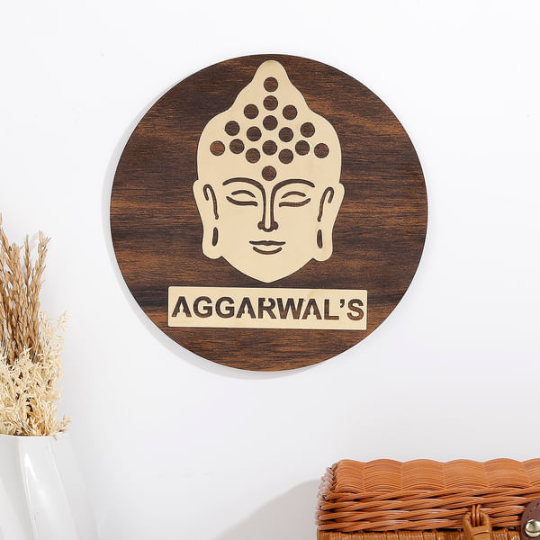 Personalized Buddha Wooden Name Plate Board