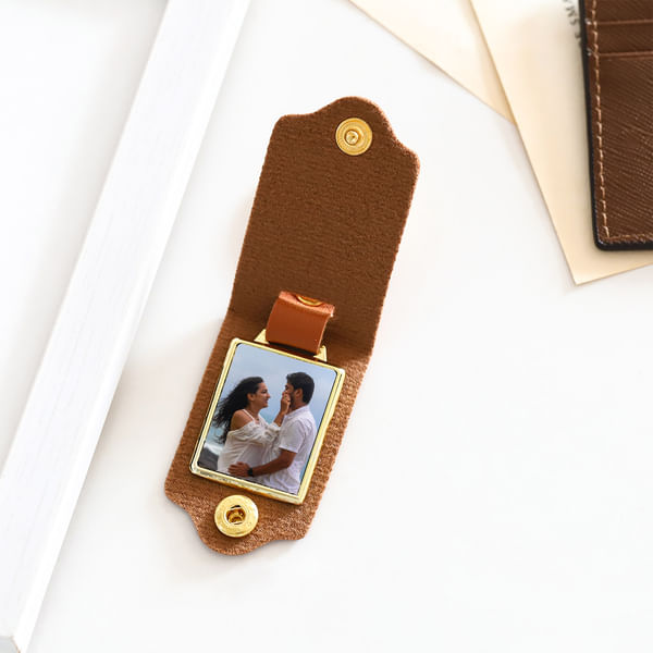 Personalized Captured Memories Leather Keychain