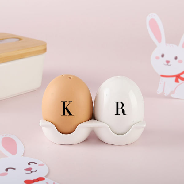 Personalized Ceramic Egg Shaped Salt & Pepper Shakers