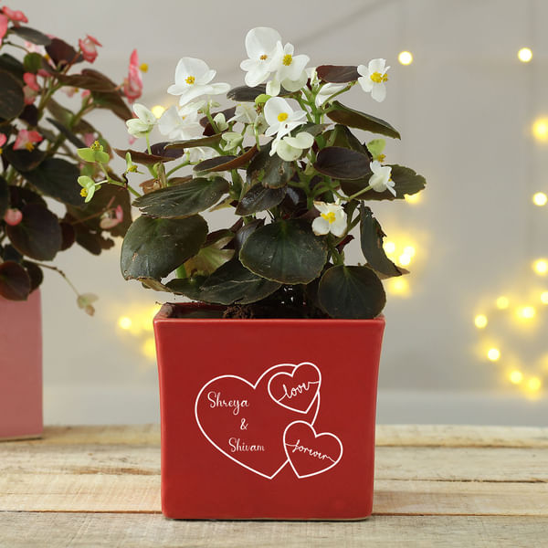 Personalized Ceramic Planter with Heart Motifs