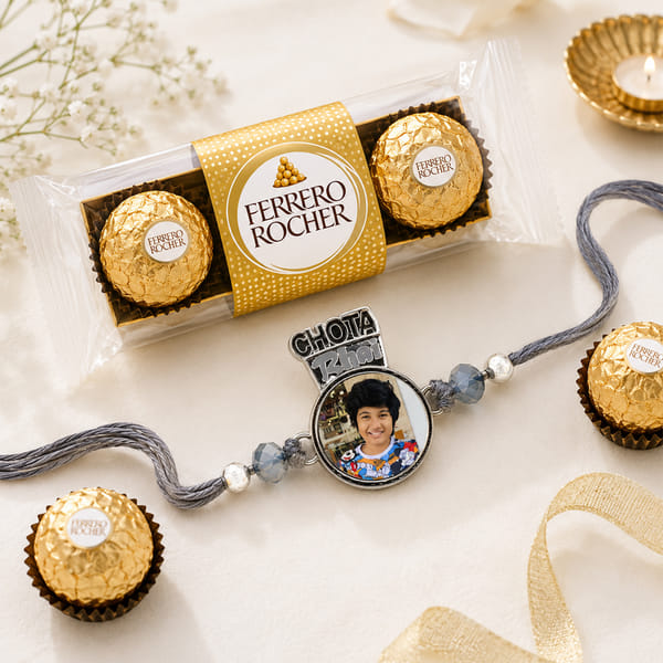 Personalized Chota Bhai Photo Rakhi with Ferrero Rocher