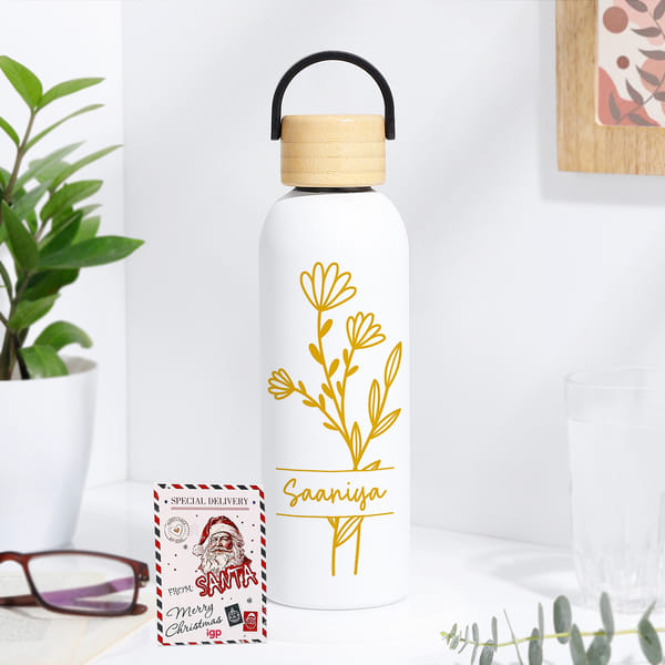 Personalized Christmas Floral Water Bottle Set