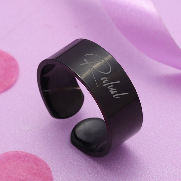 Personalized Classic Black Adjustable Men's Ring
