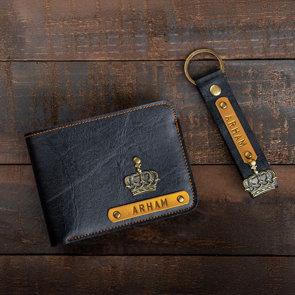 Personalized Classic PU Leather Wallet And Keychain Combo - Forest Green