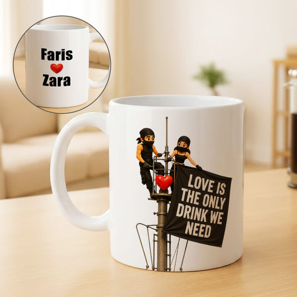 Personalized Couple at Tower Building Mug