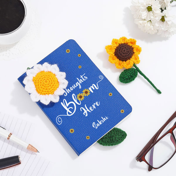 Personalized Crochet Blooms And Notebook Hamper
