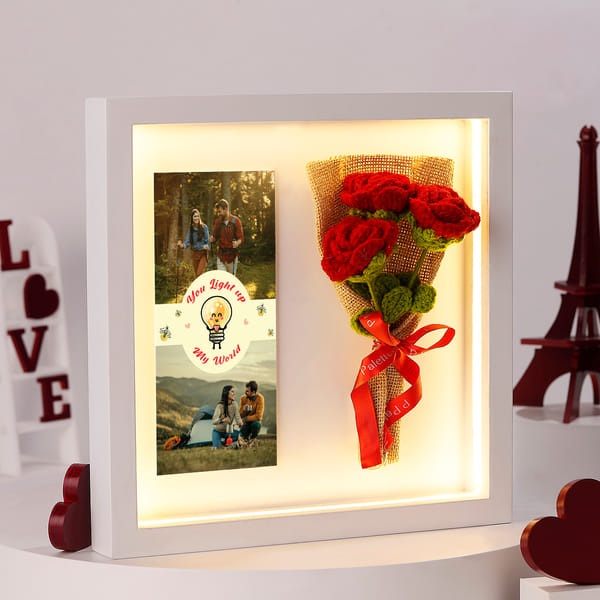 Personalized Crochet Roses LED Frame