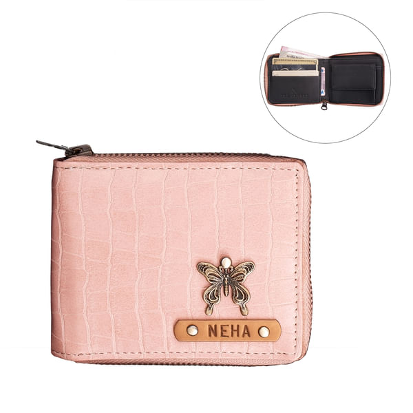 Personalized Cute PU Leather Womens Zip Wallet - Blush Pink