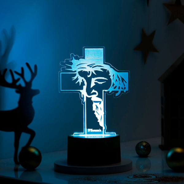 Personalized Divine Cross Christmas LED Lamp - Brown Base